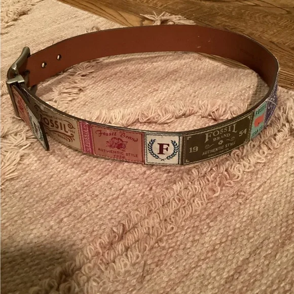 Fossil Logo Patchwork Unique Leather Belt SZ.S - Picture 15 of 16